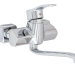 Baterie bucatarie prindere perete design rectangular crom lucios  TRENDY S, 6018, trendysanitary.ro