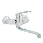 Baterie bucătărie TRENDY’S, montare pe perete, pipă lungă mobilă, finisaj crom lucios, 6419, trendysanitary.ro