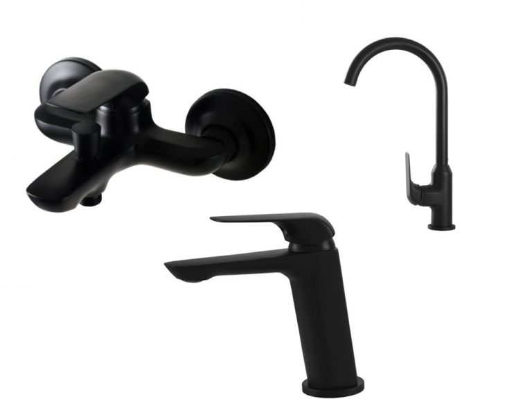 Baterie cada, Set baterie cada ,lavoar si chiuveta bucatarie , negru Mat TRENDY S, trendysanitary.ro