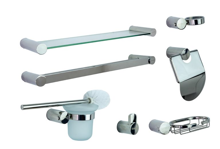 Seturi accesorii baie, Set sapte piese , accesorii baie, TRENDY S inox croMat , desing cilindric, trendysanitary.ro