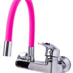 Baterie bucatarie,tip lebada  , prindere pe perete, pipa flexibila roz , TRENDY S, 6736, trendysanitary.ro