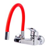 Baterie bucatarie,tip lebada  , prindere pe perete, pipa flexibila rosie , TRENDY S, 8458, trendysanitary.ro