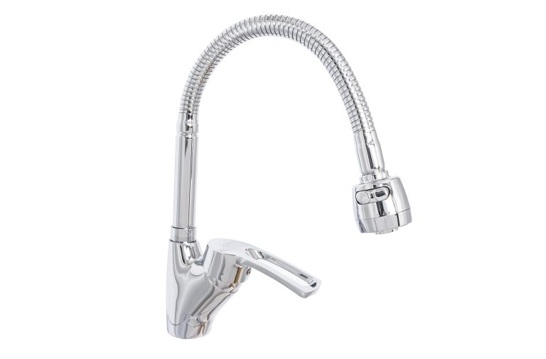 Baterie bucătărie TRENDY’S, pipă flexibilă, perlator 2 funcții, finisaj crom lucios, 9043, trendysanitary.ro
