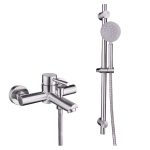 Baterie cada, prindere perete, cu set de dus cu bara, inox satinat,TRENDY S, 2616, trendysanitary.ro