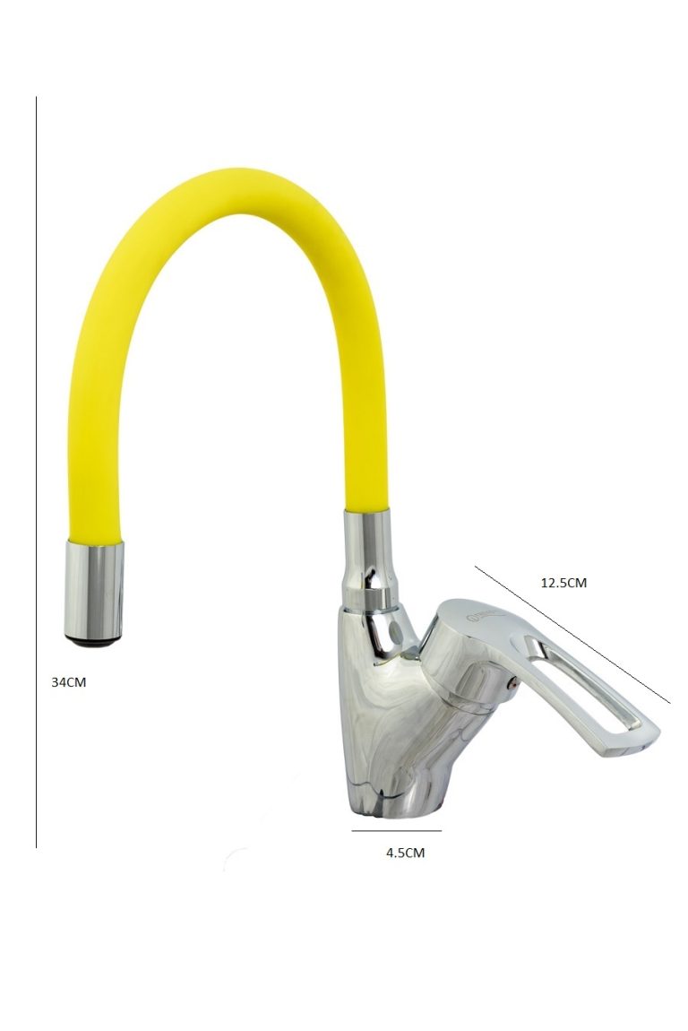 Baterie bucatarie , tip lebada , pipa flexibila galbena  , TRENDY S, 3641, trendysanitary.ro
