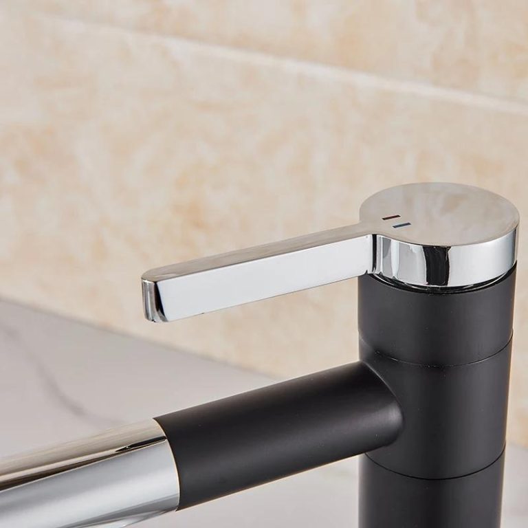 Baterie lavoar TRENDY S, design cilindric , montare chiuveta baie , black-chrom, 5550, trendysanitary.ro