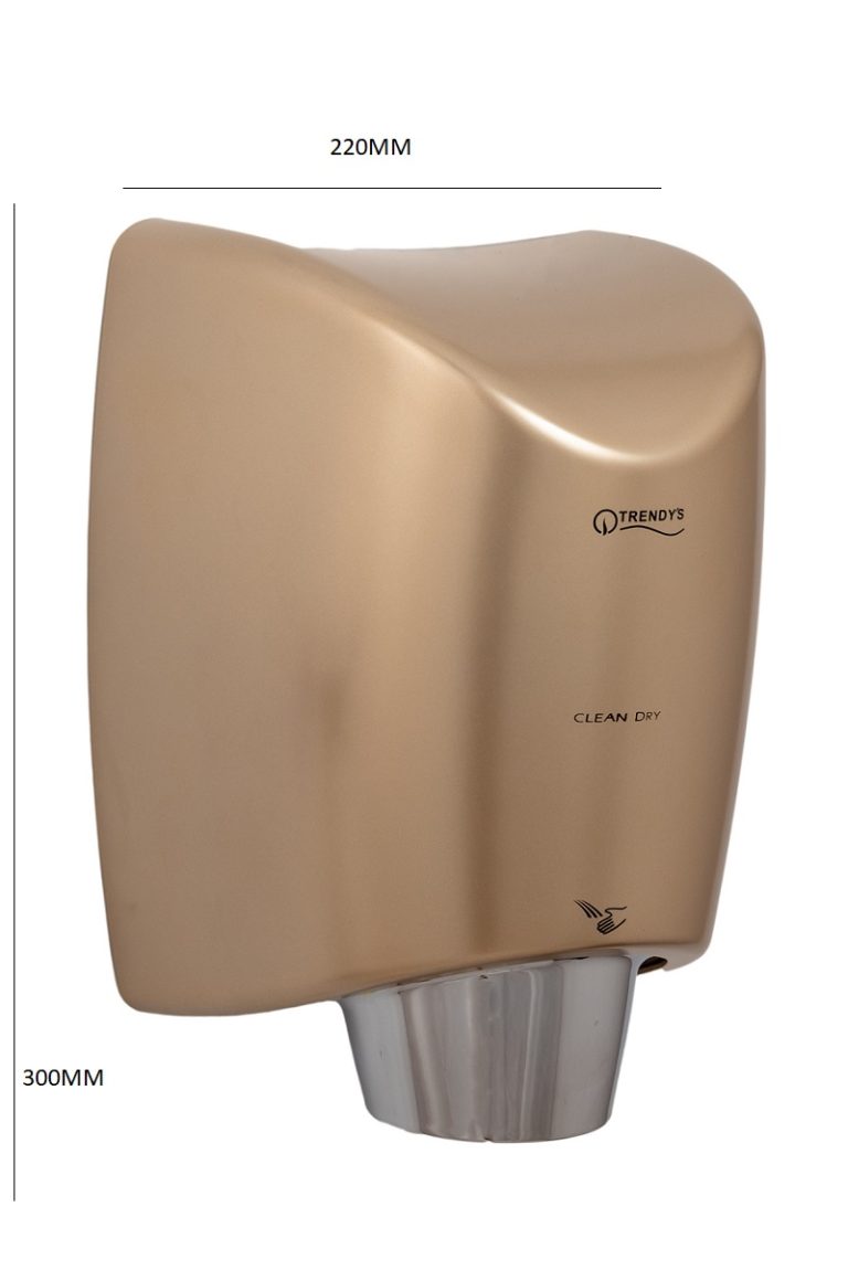 Uscatoare de maini, Uscator senzor TRENDY’S 1100w carcasa plastic fiabil consum redus, gold, trendysanitary.ro