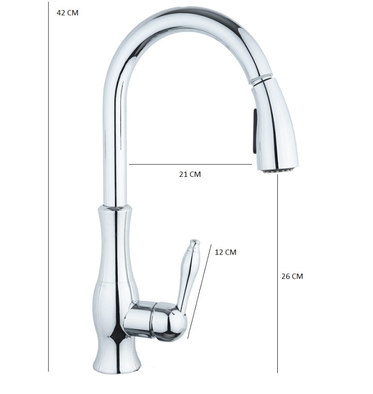 Baterie bucatarie TRENDY S , para de dus extractabila crom, 1720, trendysanitary.ro
