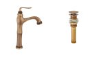 Baterie lavoar ,TRENDY’S, montare pe blat, bronz-jade antichizat cu ventil evacuare lavoar fara prea plin, 6126, trendysanitary.ro