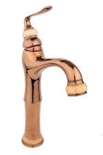 Baterie lavoar TRENDY’S ,montare pe blat, jade-rose gold+ventil evacuare lavoar fara prea plin, 9483, trendysanitary.ro