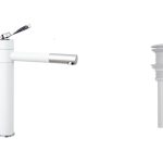 Set baterie lavoar TRENDY S , design cilindric , montare pe blat ,white-chrom, cu ventil evacuare lavoar fara prea plin alb Mat, 6184, trendysanitary.ro
