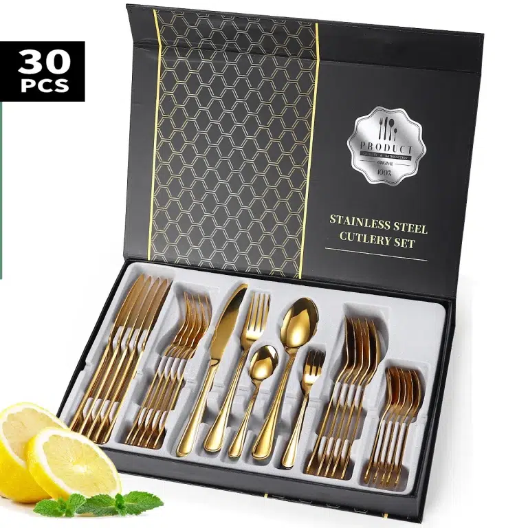 Set tacamuri 6 persoane, 30 piese, din inox, TRENDY’S, gold, 1684, trendysanitary.ro