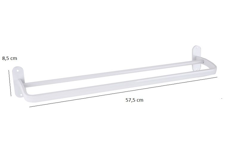 Suport prosop dublu, fixare pe perete, alb Mat 8.5 CM  X 57 CM, 4047, trendysanitary.ro