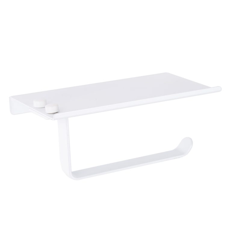Suport hartie igienica aluminiu, culoare alba, cu etajera 18cm X 14cm, 1370, trendysanitary.ro