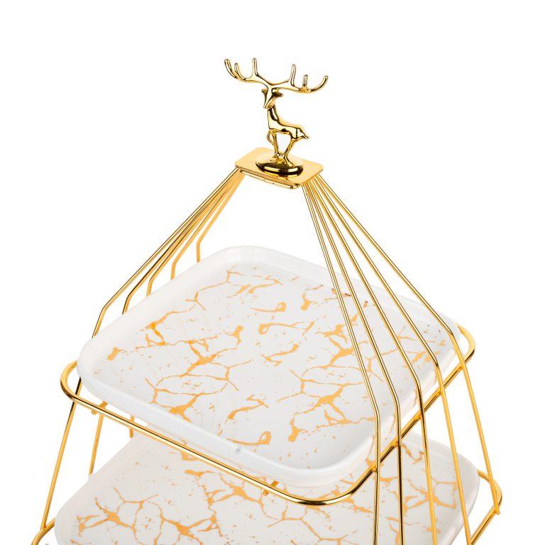 Tava fructe, cu doua nivele, alb-gold, 2196, trendysanitary.ro