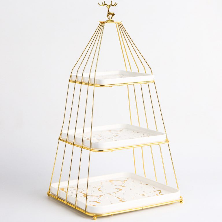 Tava fructe, cu trei nivele,alb-gold, 5175, trendysanitary.ro