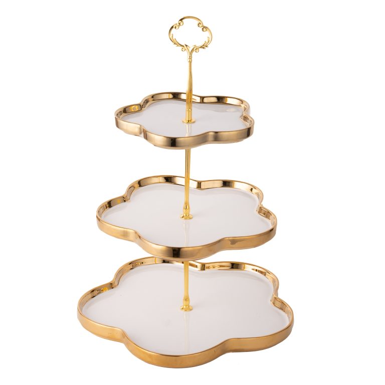 Tava fructe/gustari, cu trei nivele alb-gold, 2601, trendysanitary.ro