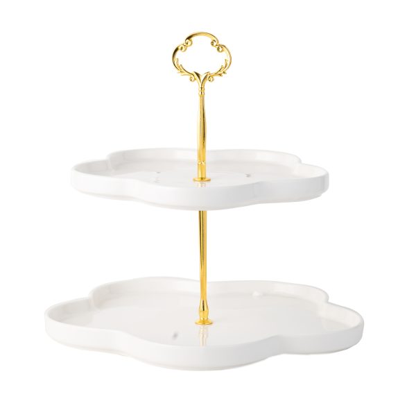 Tava fructe/gustari, cu doua nivele alb-gold, 8735, trendysanitary.ro