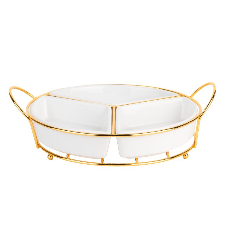 Tava fructe TRENDY’S, cu trei compartimente ,alb-auriu, 3951, trendysanitary.ro