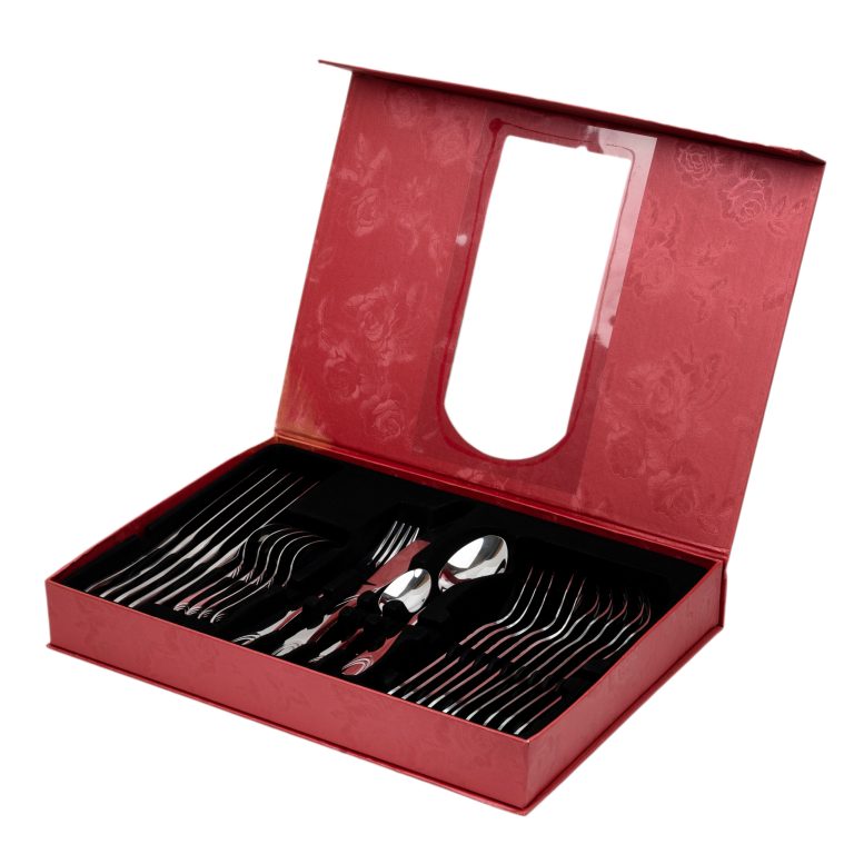 Set 24 tacamuri cu model,stainless stell,pentru 6 persoane,RAWI-005,crom, 2139, trendysanitary.ro