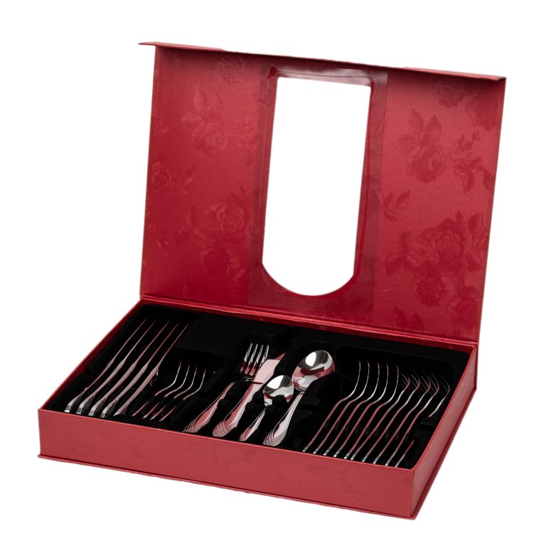 Set 24 tacamuri cu model,stainless stell,pentru 6 persoane,RAWI-002,crom, 1390, trendysanitary.ro