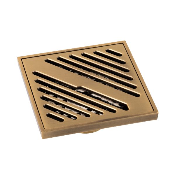 Sifon pardoseala 10×10 cm, iesire pe 40 mm, bronz antichizat, 5358, trendysanitary.ro