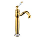 Baterie lavoar TRENDY’S, montare pe blat, gold, cu broderie ceramică, 6199, trendysanitary.ro