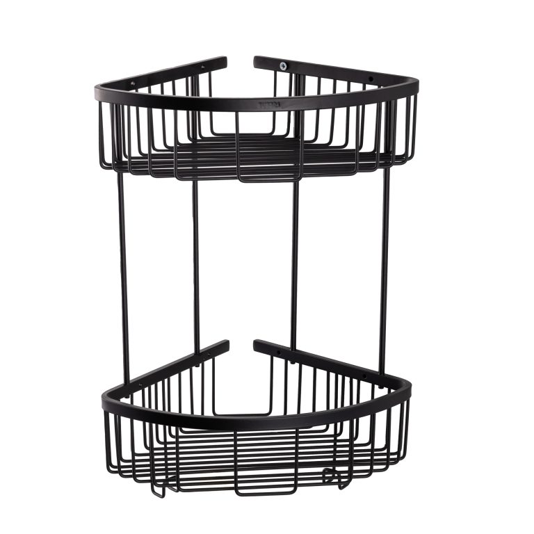 Etajere baie, Etajera baie dubla,TRENDY’S, montare pe colt negru Mat, trendysanitary.ro