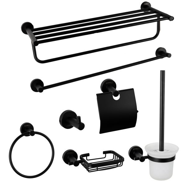 Set sapte piese, accesorii de baie, TRENDY’S, negru Mat, 9660, trendysanitary.ro