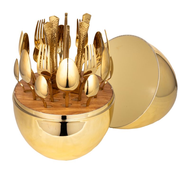 Set tacamuri din inox, 24 de piese, cu suport tip-ou, RAWI-25EG-G, 4672, trendysanitary.ro