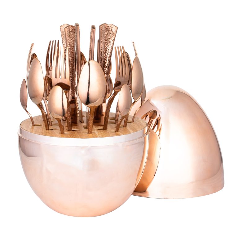 Set tacamuri din inox, 24 de piese, cu suport tip-ou, RAWI-25EG-M, 6509, trendysanitary.ro