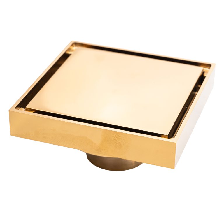 Sifon pardoseala TRENDY’S, gold ,10X10 cm, iesiere pe 40 mm antimiros, 9778, trendysanitary.ro