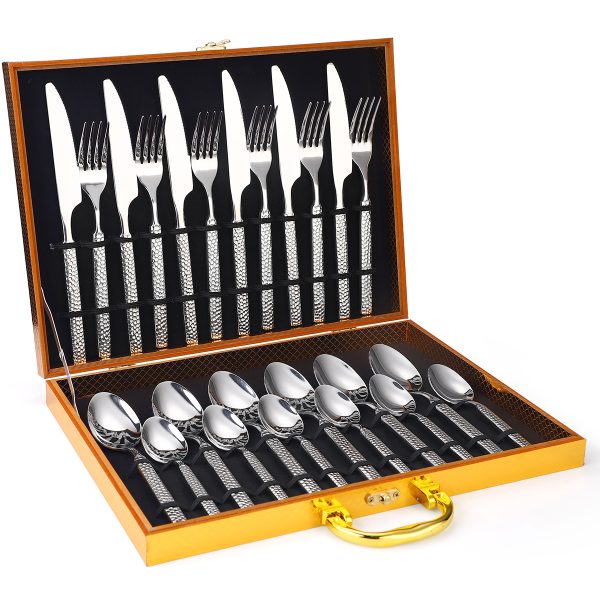 Set tacamuri din inox 24 piese, pentru 6 persoane, TRENDY’S, luxury edition, 4197, trendysanitary.ro