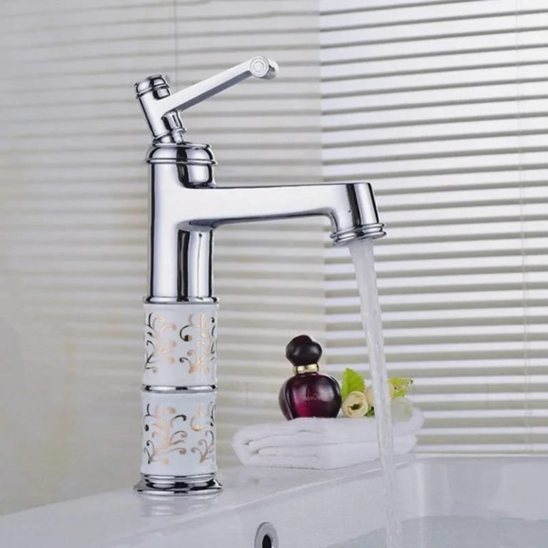 Baterii chiuveta baie, Baterie lavoar Chrome White, corp ceramic, înălțime medie, trendysanitary.ro