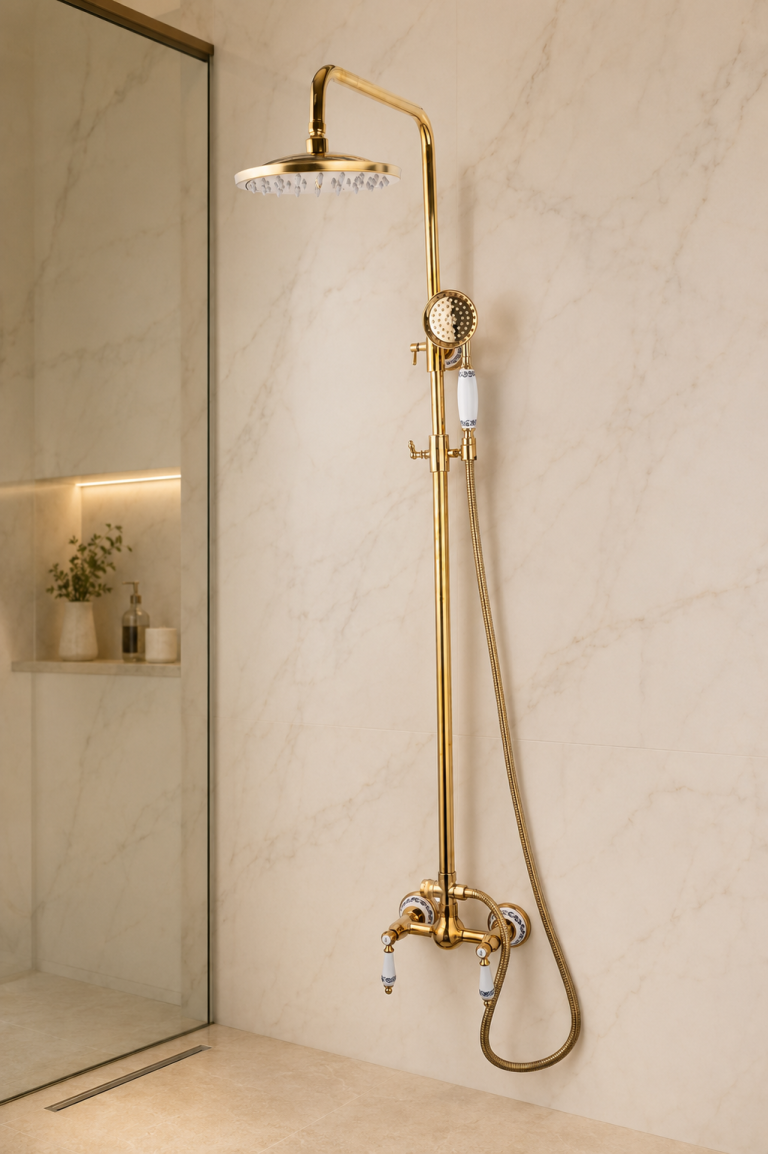 Coloana de dus TRENDY’S, cu doua functii, montare pe perete, cu broderie ceramica, 4901, trendysanitary.ro