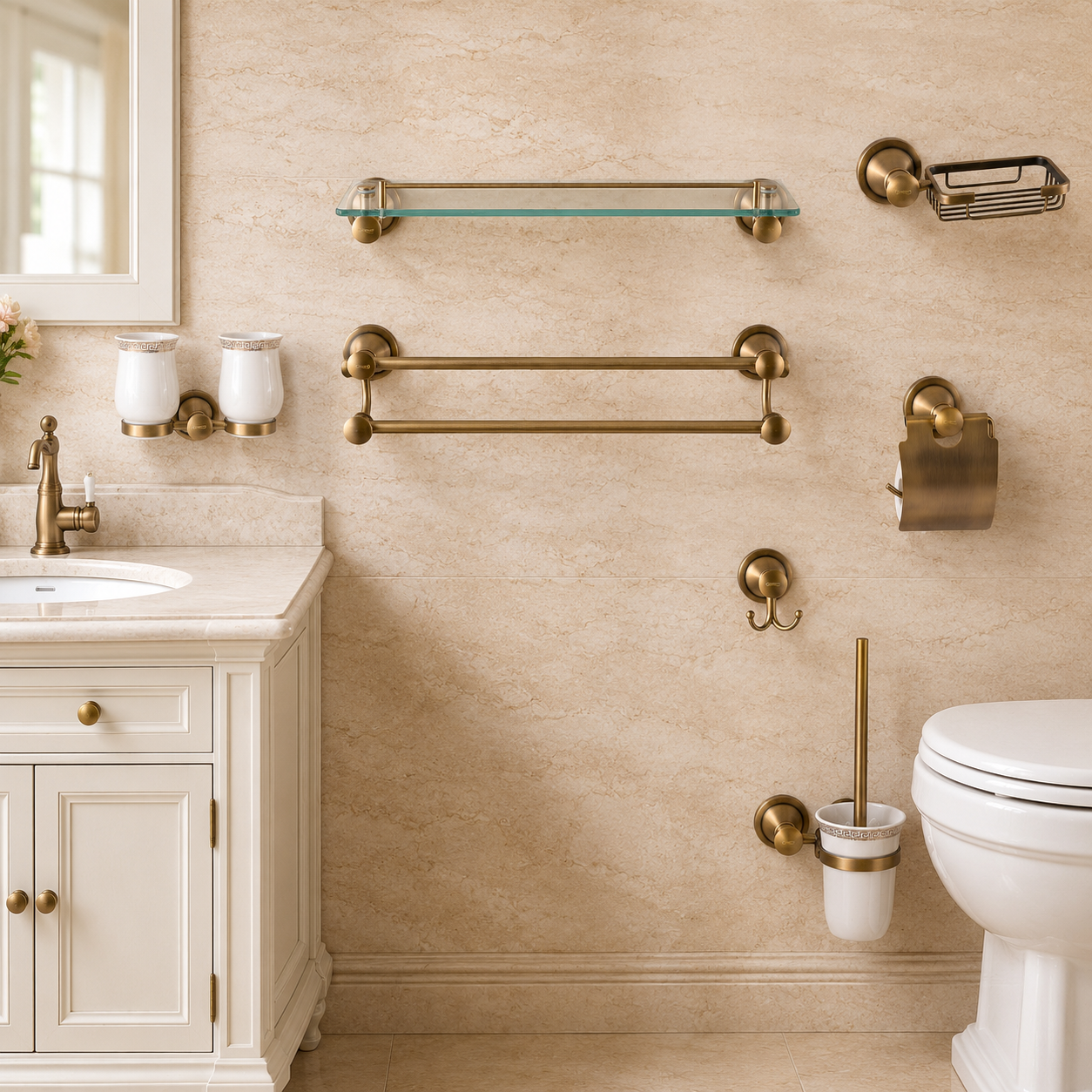 Set accesorii baie,TRENDY’S, sapte piese bronz antichizat, 1265, trendysanitary.ro
