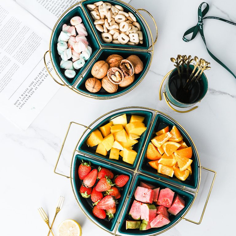 Tavi servire, Tava fructe TRENDY’S, cu patru compartimente ,verde auriu, trendysanitary.ro