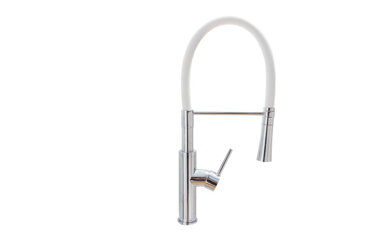 Baterie bucatarie lebada pipa flexibila white crom, 8161, trendysanitary.ro