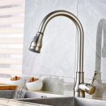 Baterie bucătărie tip lebădă, cu duș extractibil, perlator 2 funcții, finisaj inox satinat, 9088, trendysanitary.ro