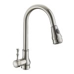 Baterie bucătărie tip lebădă, cu duș extractibil, perlator 2 funcții, finisaj inox satinat, 7747, trendysanitary.ro