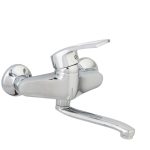 Baterie bucătărie TRENDY’S, montare pe perete, pipă medie mobilă, finisaj crom lucios, 6125, trendysanitary.ro