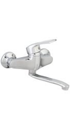 Baterie bucătărie TRENDY’S, montare pe perete, pipă medie mobilă, finisaj crom lucios, 9492, trendysanitary.ro