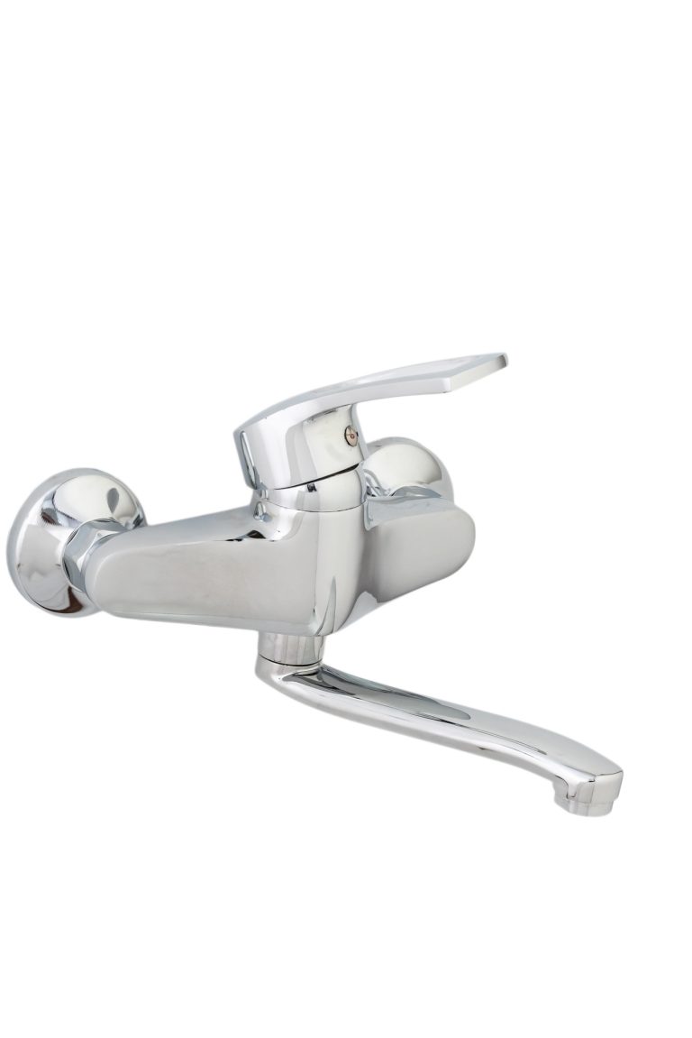 Baterie bucătărie TRENDY’S, montare pe perete, pipă medie mobilă, finisaj crom lucios, 3874, trendysanitary.ro