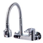 Baterie bucătărie TRENDY’S, montare pe perete, pipă flexibilă, perlator 2 funcții, finisaj crom lucios, 3183, trendysanitary.ro