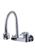 Baterie bucătărie TRENDY’S, montare pe perete, pipă flexibilă, perlator 2 funcții, finisaj crom lucios, 6849, trendysanitary.ro