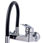 Baterie bucătărie TRENDY’S, montare pe perete, pipă flexibilă neagră, 3685, trendysanitary.ro