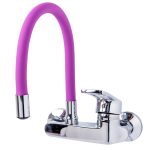 Baterie bucatarie,tip lebada,prindere pe perete,pipa flexibila mov, 9134, trendysanitary.ro