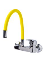 Baterie bucatarie,tip lebada,prindere pe perete, pipa flexibila galbena, 6733, trendysanitary.ro