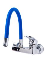 Baterie bucatarie,tip lebada, prindere pe perete, pipa flexibila albastra, 581, trendysanitary.ro