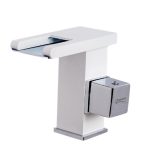 Baterie lavoar , montare chiuveta baie , tip cascada , cu led,white-crom, 2117, trendysanitary.ro